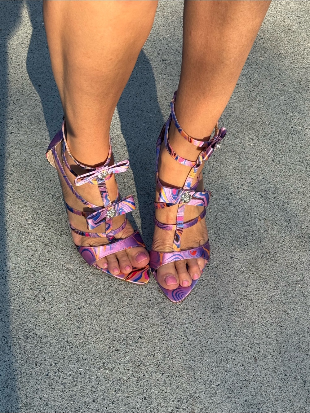 Steve Madden Pink & Purple Swirl Strappy Pointed-Toe Heels